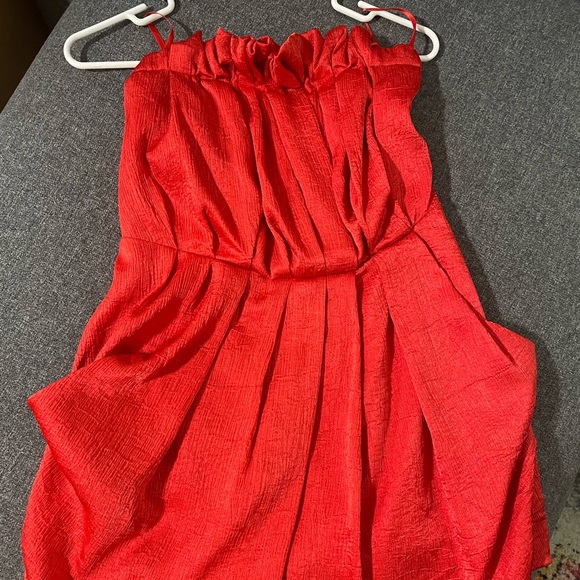 Strapless Coral Rachel Roy Flounce Mini Dress with Pockets - size 8 - Like New - Picture 2 of 8